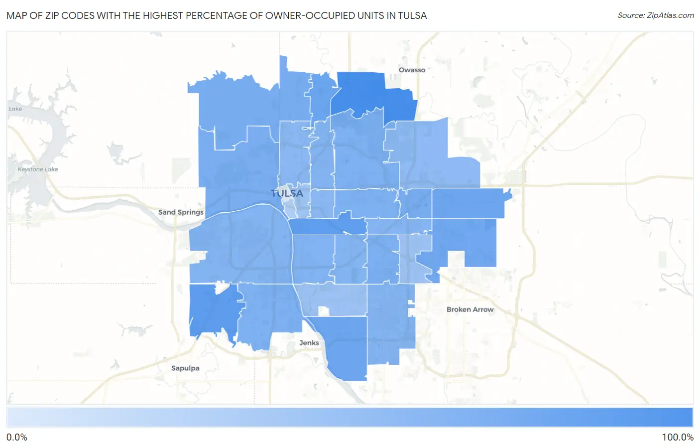 Zip Codes with the Highest Percentage of Owner-Occupied Units in Tulsa Map