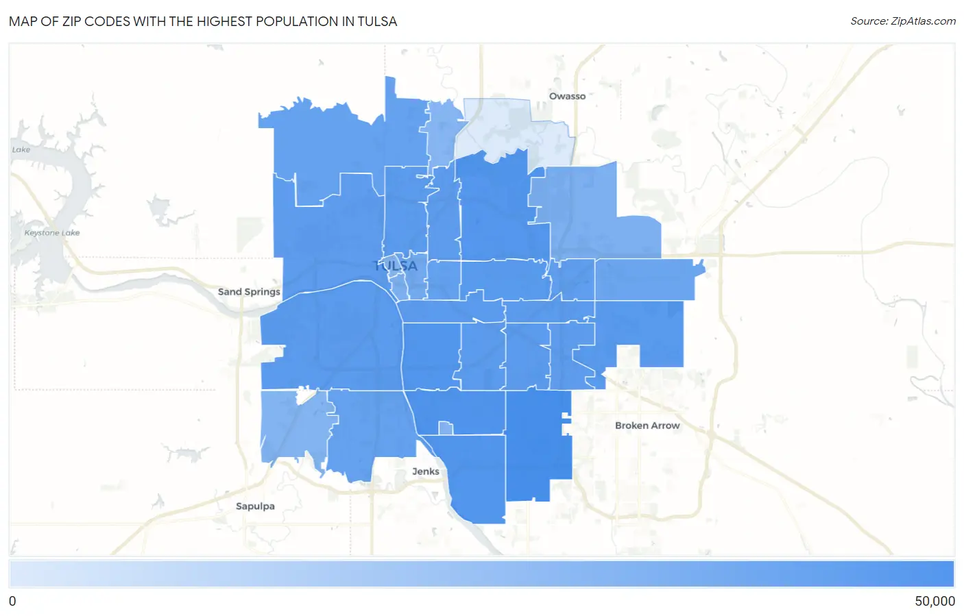 Zip Codes with the Highest Population in Tulsa Map