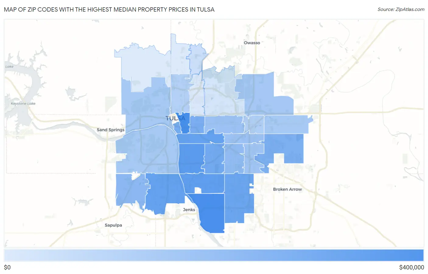 Zip Codes with the Highest Median Property Prices in Tulsa Map