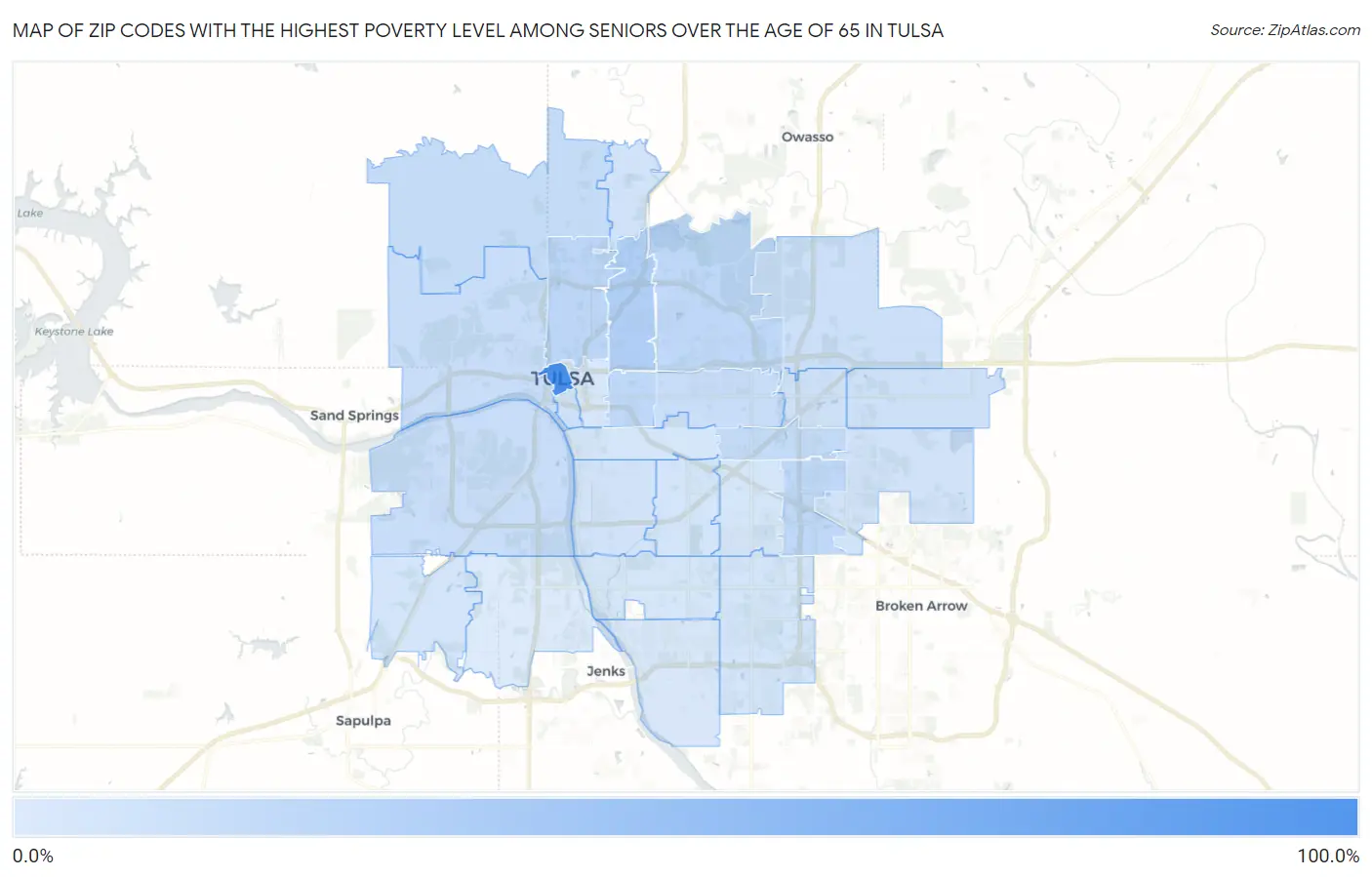 Zip Codes with the Highest Poverty Level Among Seniors Over the Age of 65 in Tulsa Map