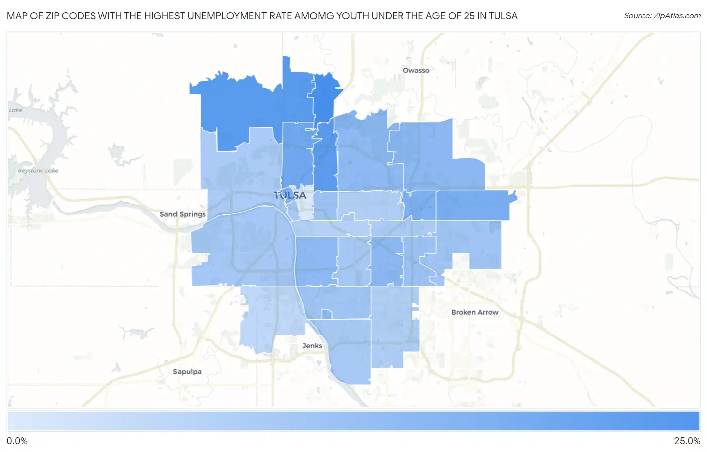 Zip Codes with the Highest Unemployment Rate Amomg Youth Under the Age of 25 in Tulsa Map