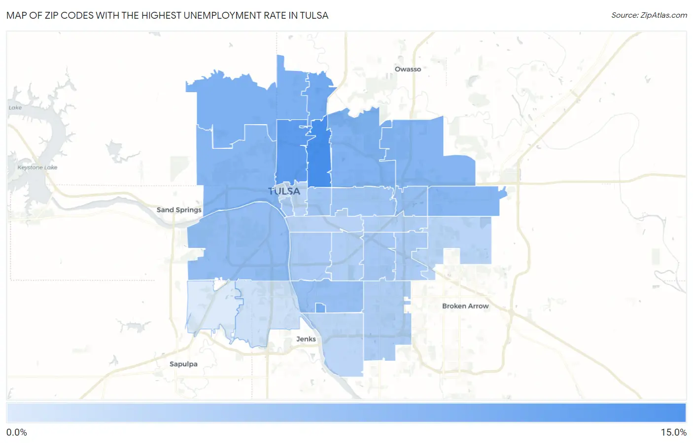 Zip Codes with the Highest Unemployment Rate in Tulsa Map