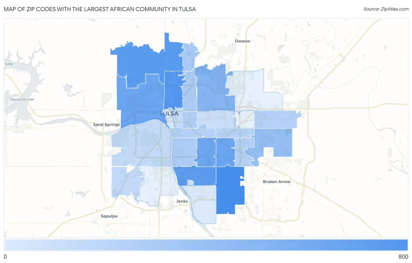 Zip Codes with the Largest African Community in Tulsa Map
