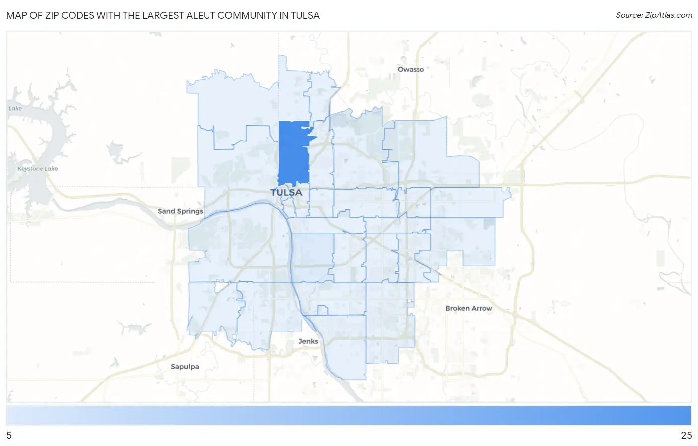 Zip Codes with the Largest Aleut Community in Tulsa Map