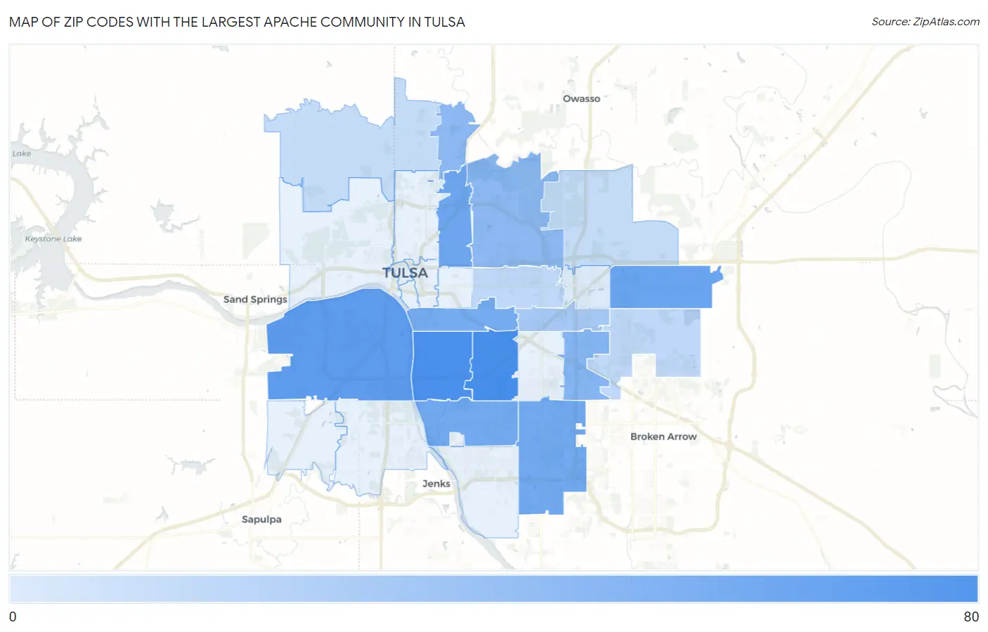 Zip Codes with the Largest Apache Community in Tulsa Map
