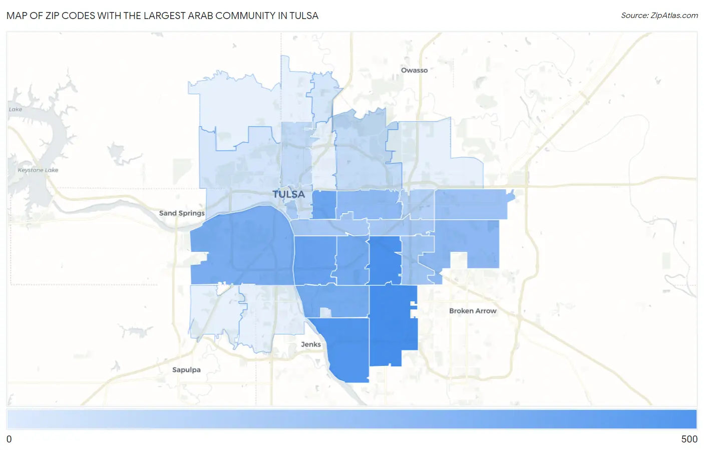 Zip Codes with the Largest Arab Community in Tulsa Map