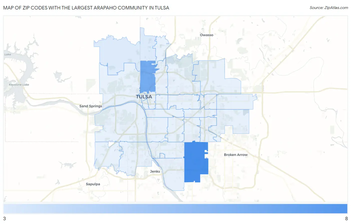 Zip Codes with the Largest Arapaho Community in Tulsa Map