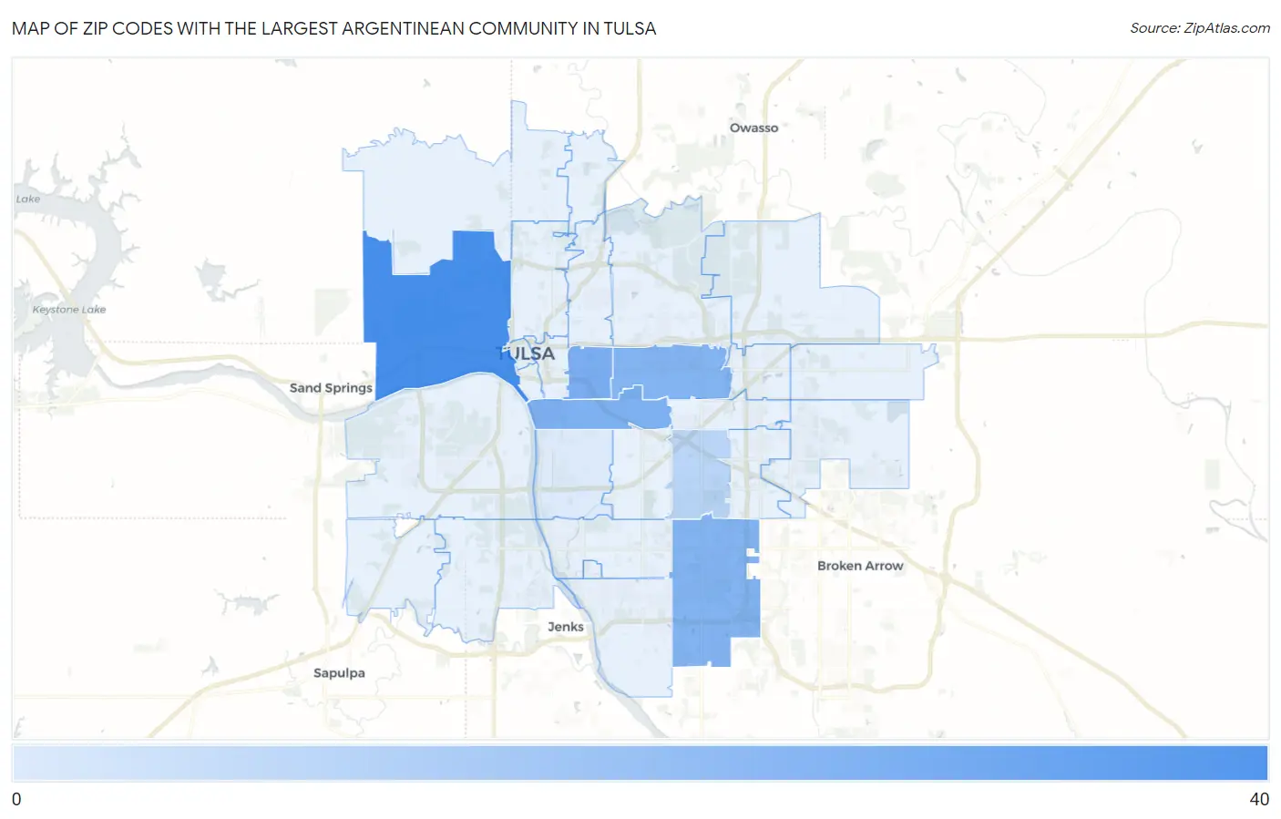 Zip Codes with the Largest Argentinean Community in Tulsa Map
