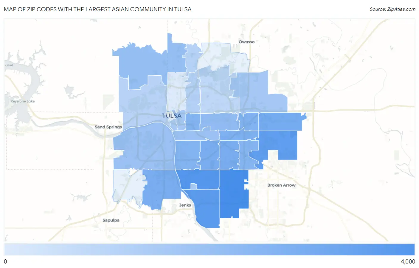 Zip Codes with the Largest Asian Community in Tulsa Map