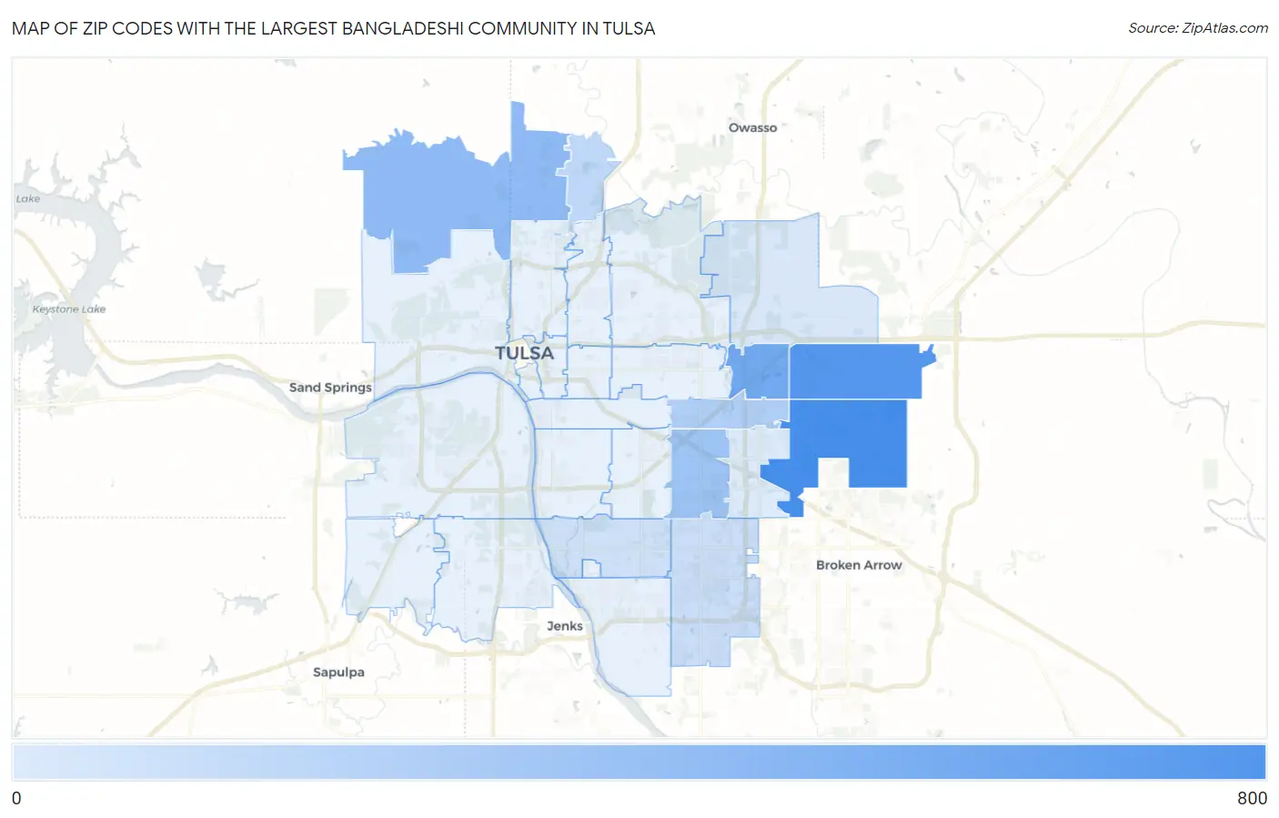 Zip Codes with the Largest Bangladeshi Community in Tulsa Map