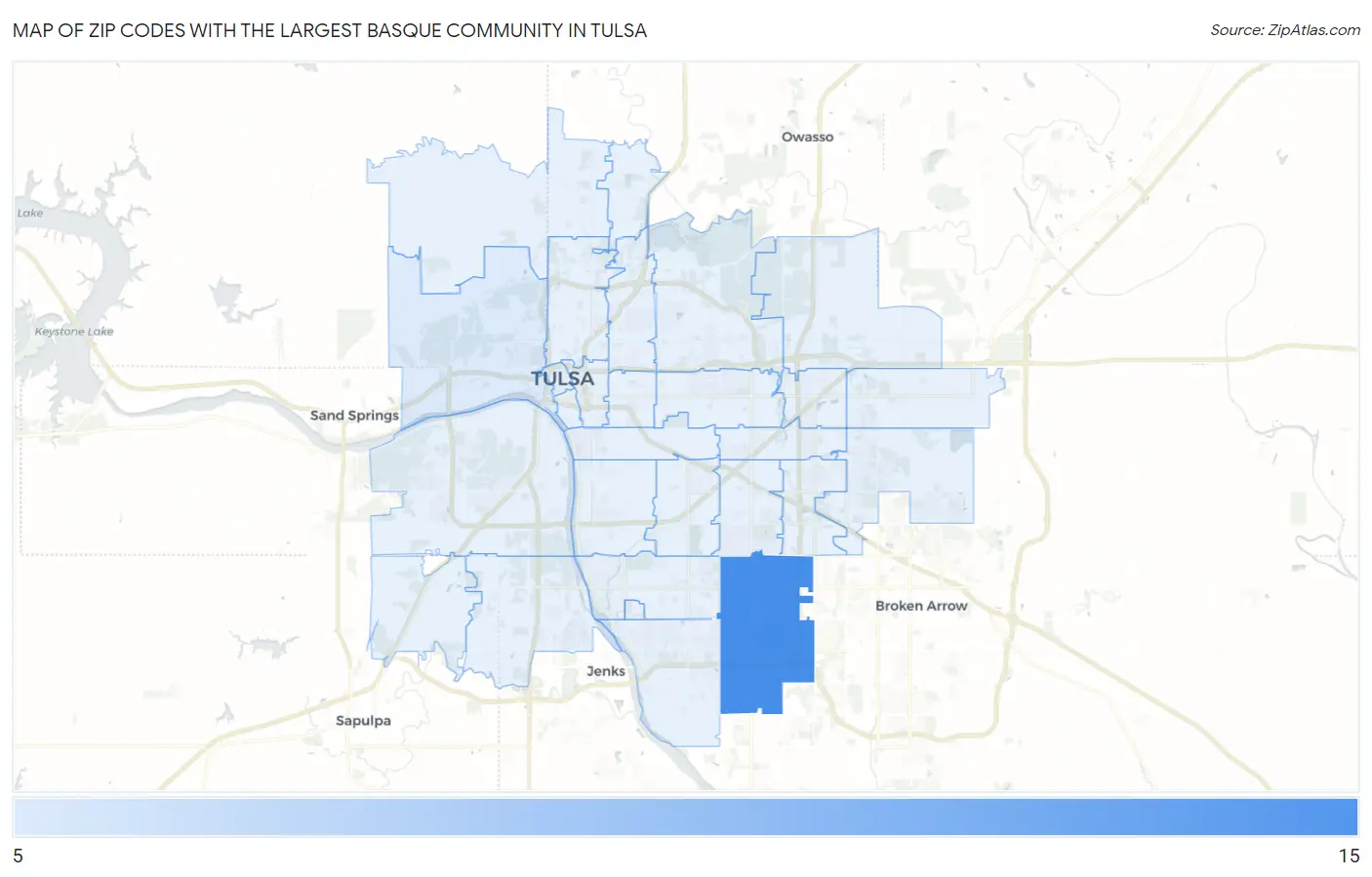 Zip Codes with the Largest Basque Community in Tulsa Map