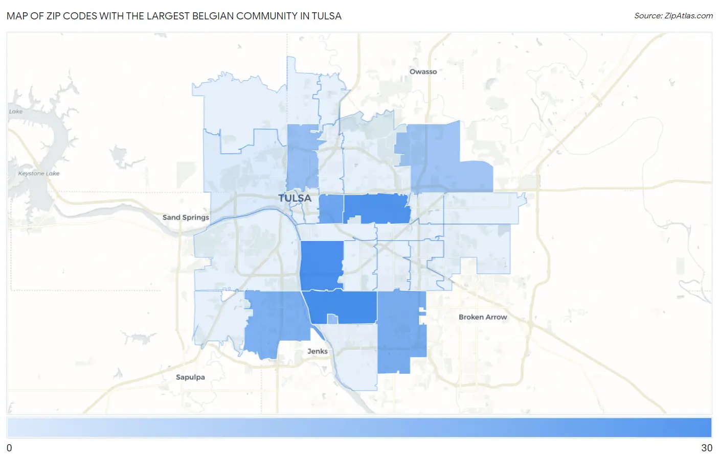 Zip Codes with the Largest Belgian Community in Tulsa Map