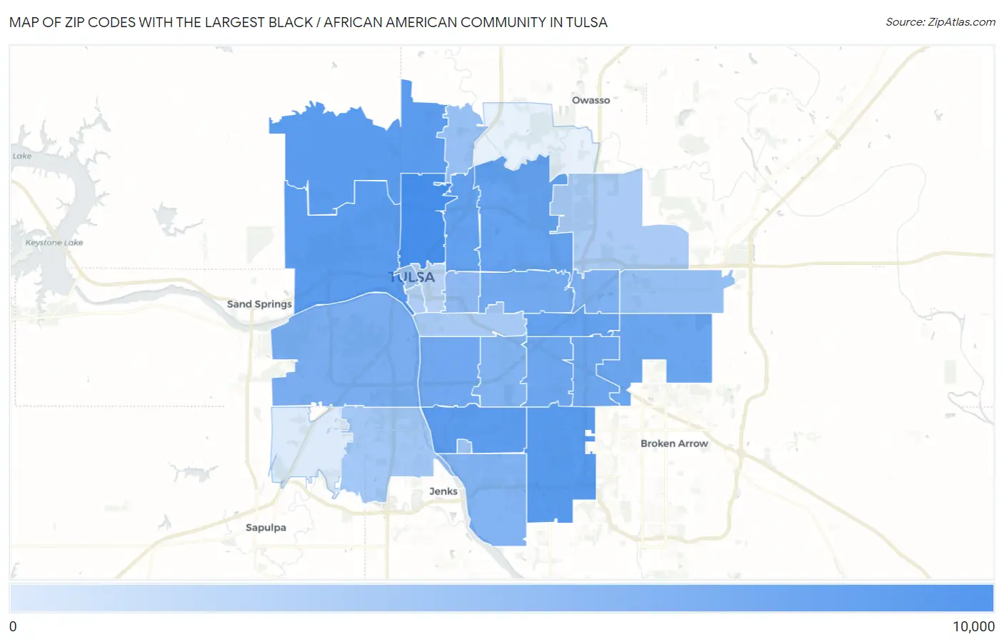 Zip Codes with the Largest Black / African American Community in Tulsa Map