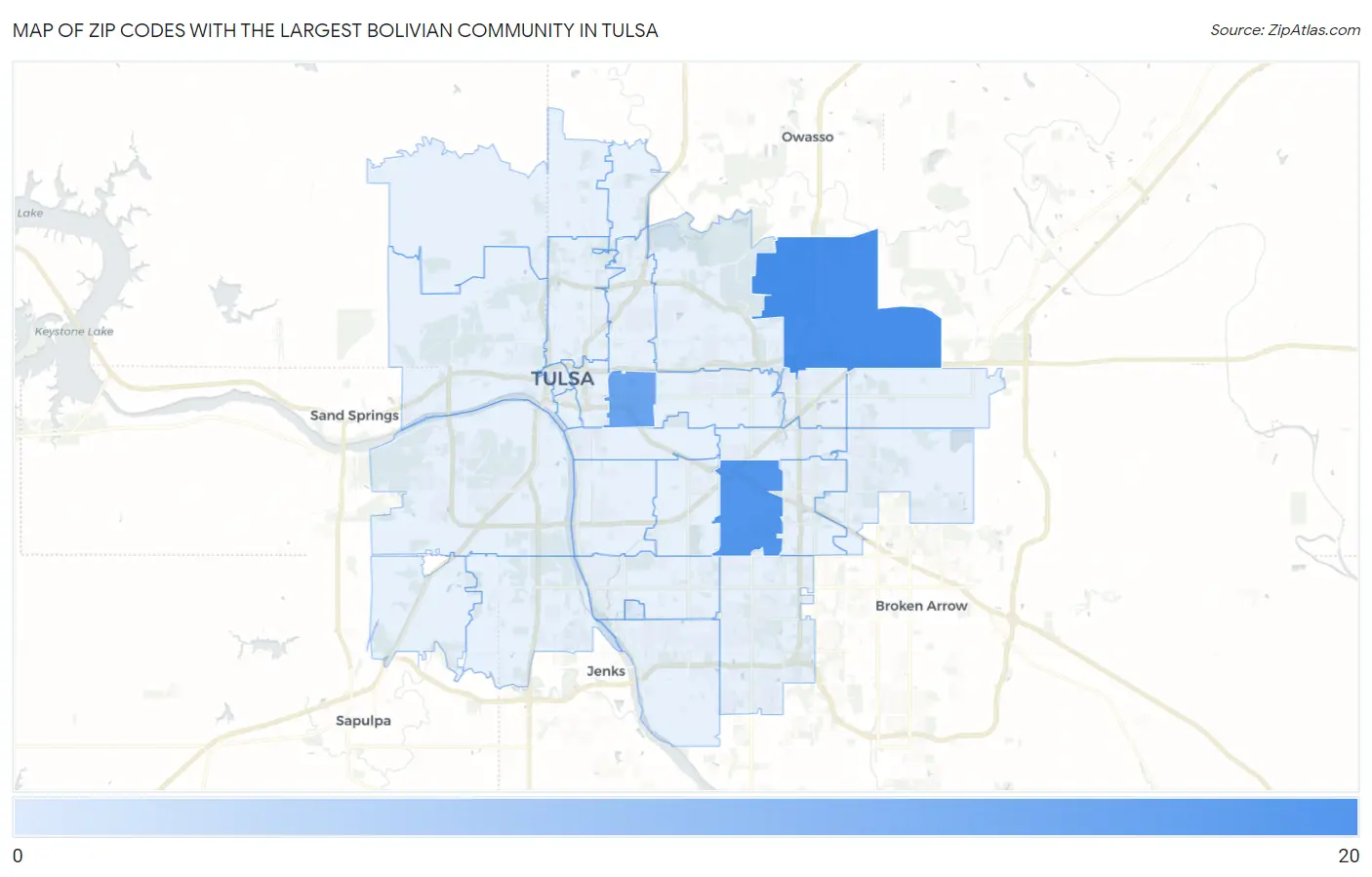Zip Codes with the Largest Bolivian Community in Tulsa Map