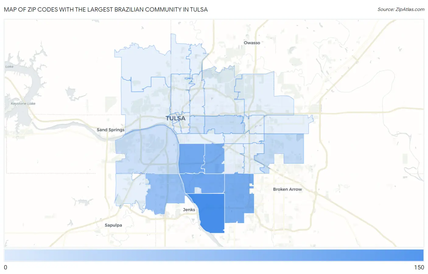 Zip Codes with the Largest Brazilian Community in Tulsa Map