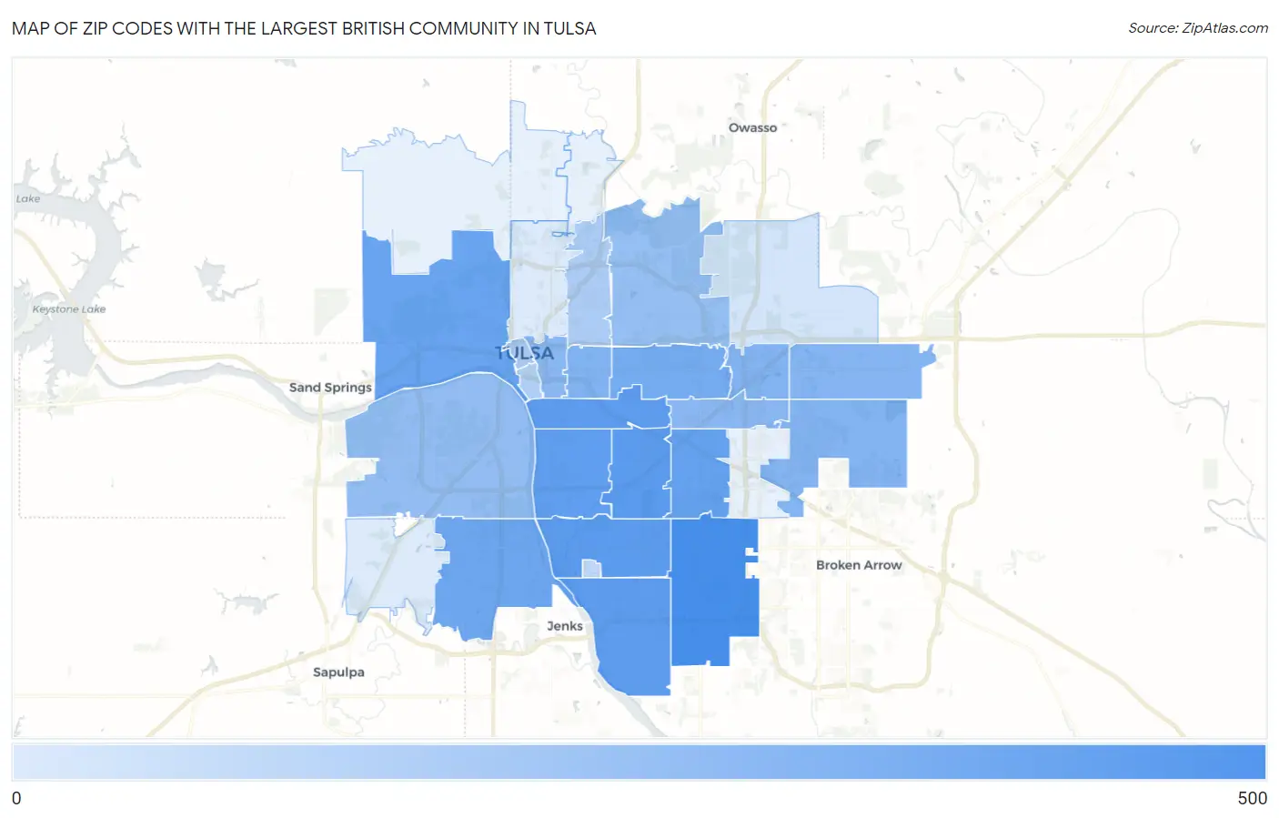 Zip Codes with the Largest British Community in Tulsa Map