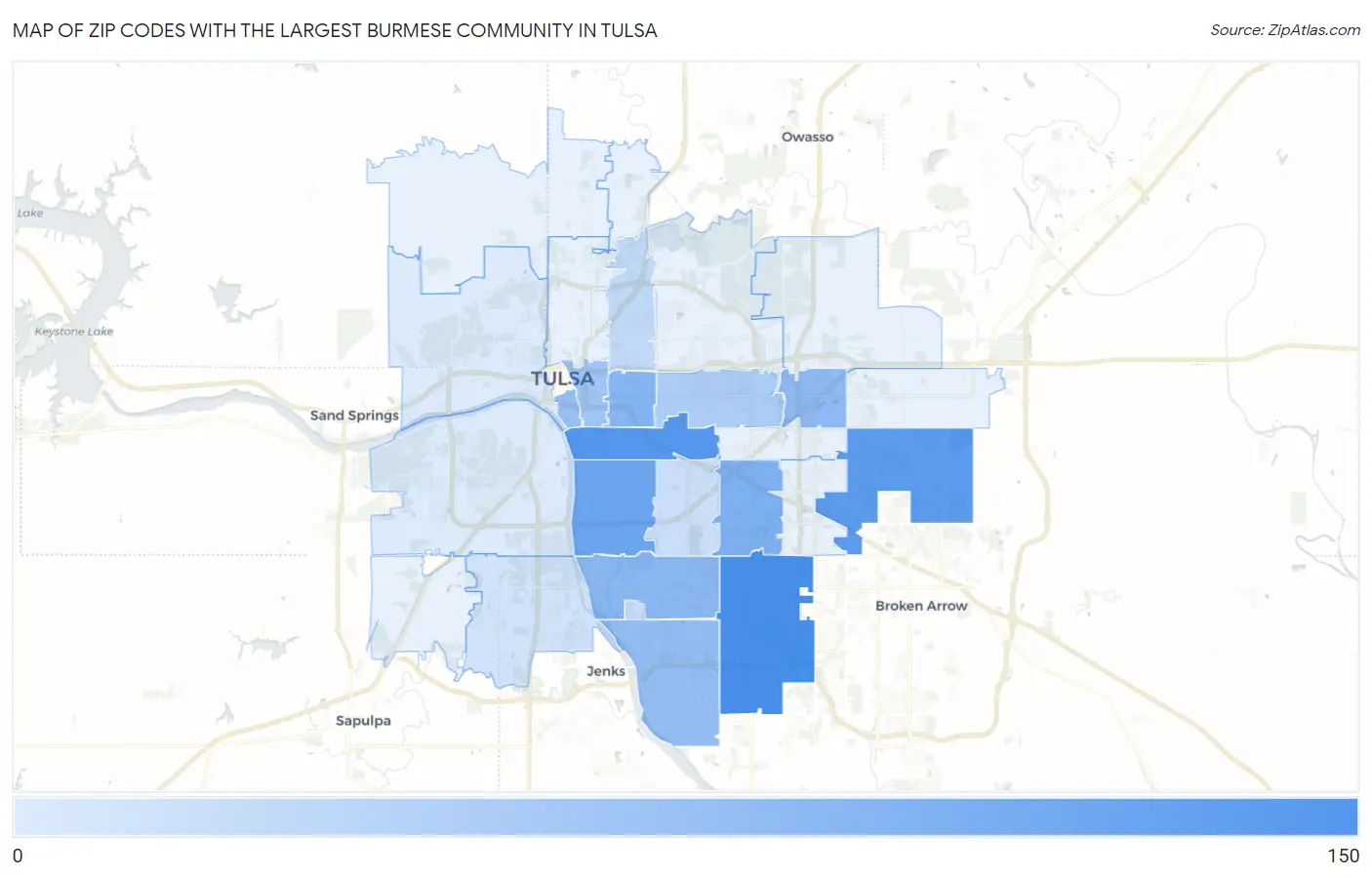 Zip Codes with the Largest Burmese Community in Tulsa Map