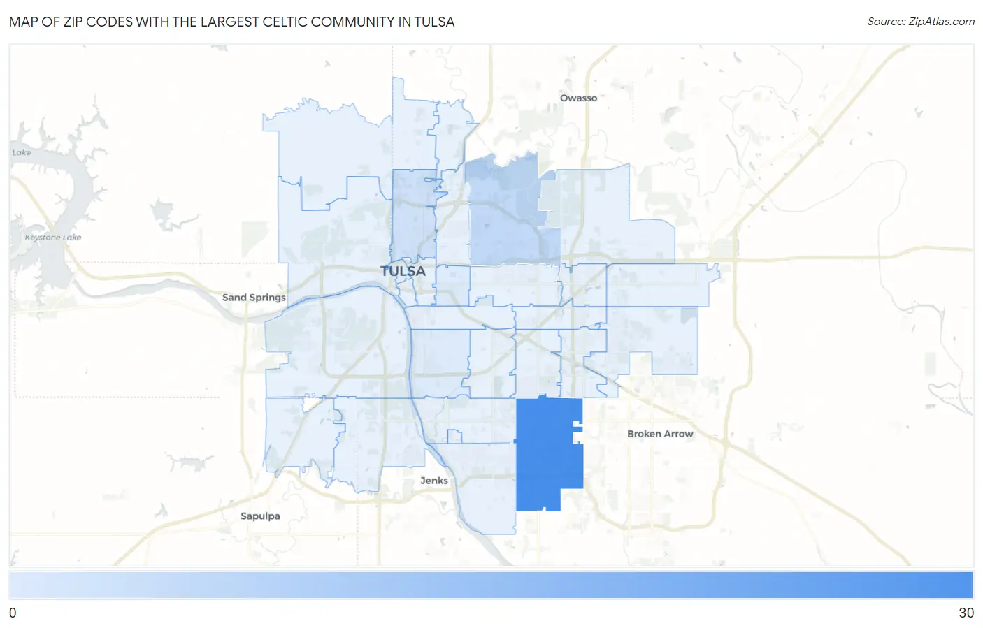 Zip Codes with the Largest Celtic Community in Tulsa Map