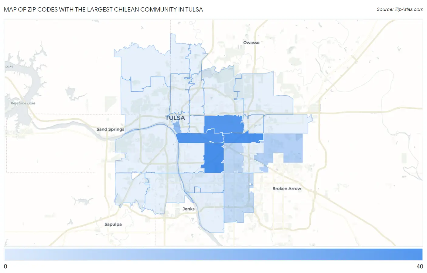 Zip Codes with the Largest Chilean Community in Tulsa Map