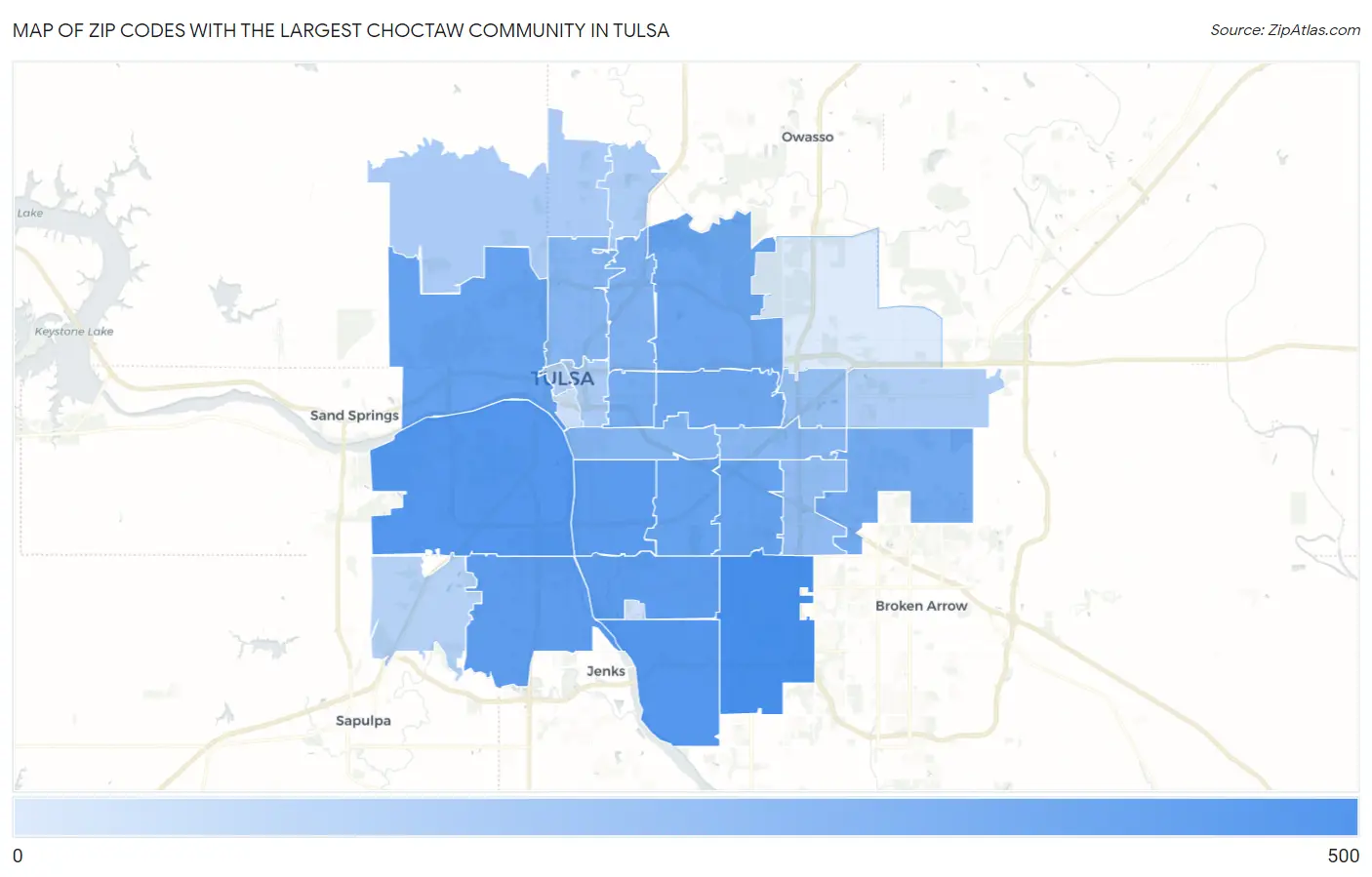 Zip Codes with the Largest Choctaw Community in Tulsa Map