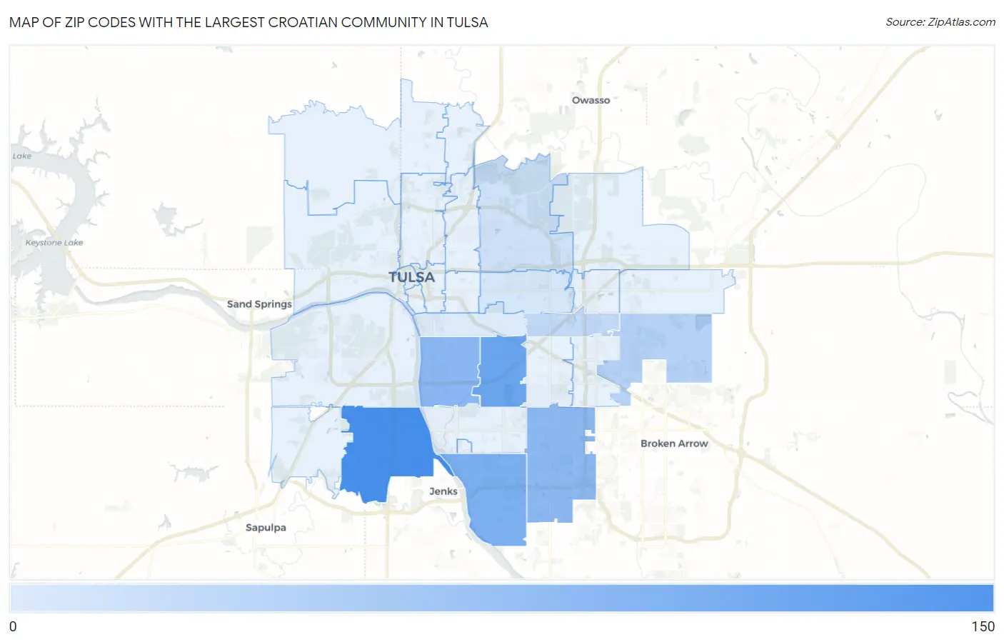 Zip Codes with the Largest Croatian Community in Tulsa Map