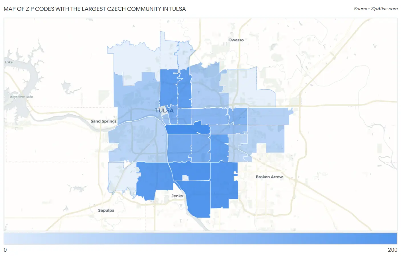 Zip Codes with the Largest Czech Community in Tulsa Map
