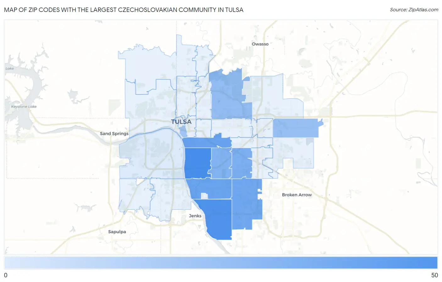 Zip Codes with the Largest Czechoslovakian Community in Tulsa Map