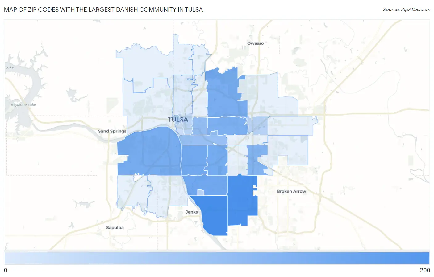 Zip Codes with the Largest Danish Community in Tulsa Map