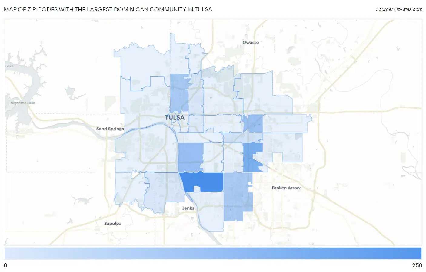 Zip Codes with the Largest Dominican Community in Tulsa Map