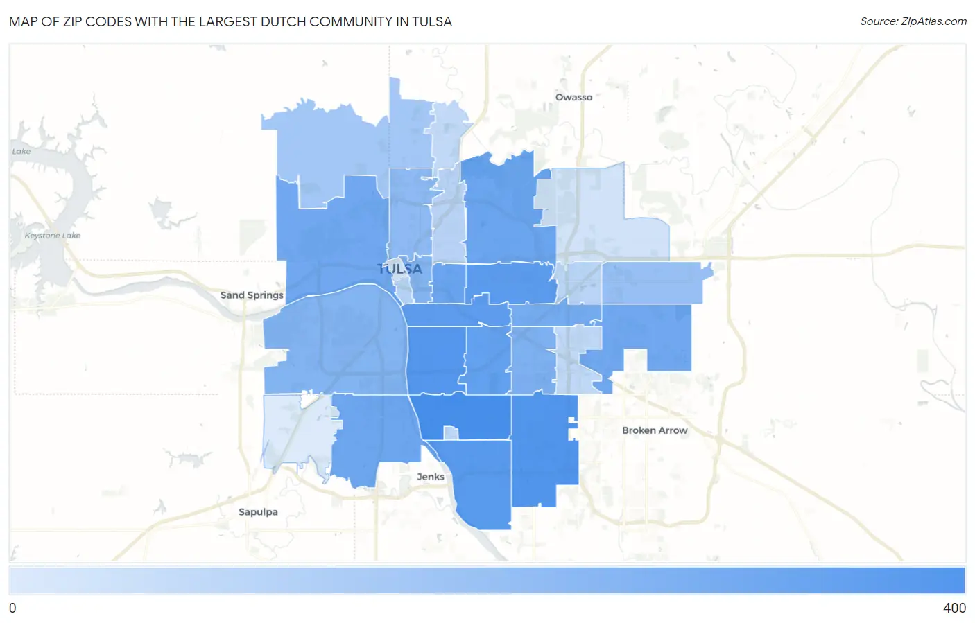 Zip Codes with the Largest Dutch Community in Tulsa Map