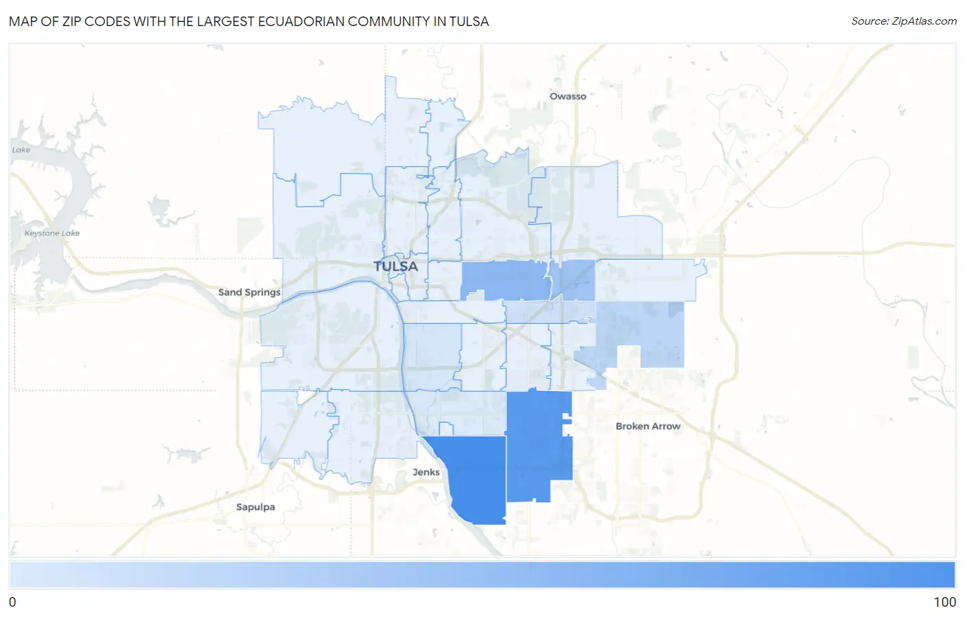 Zip Codes with the Largest Ecuadorian Community in Tulsa Map