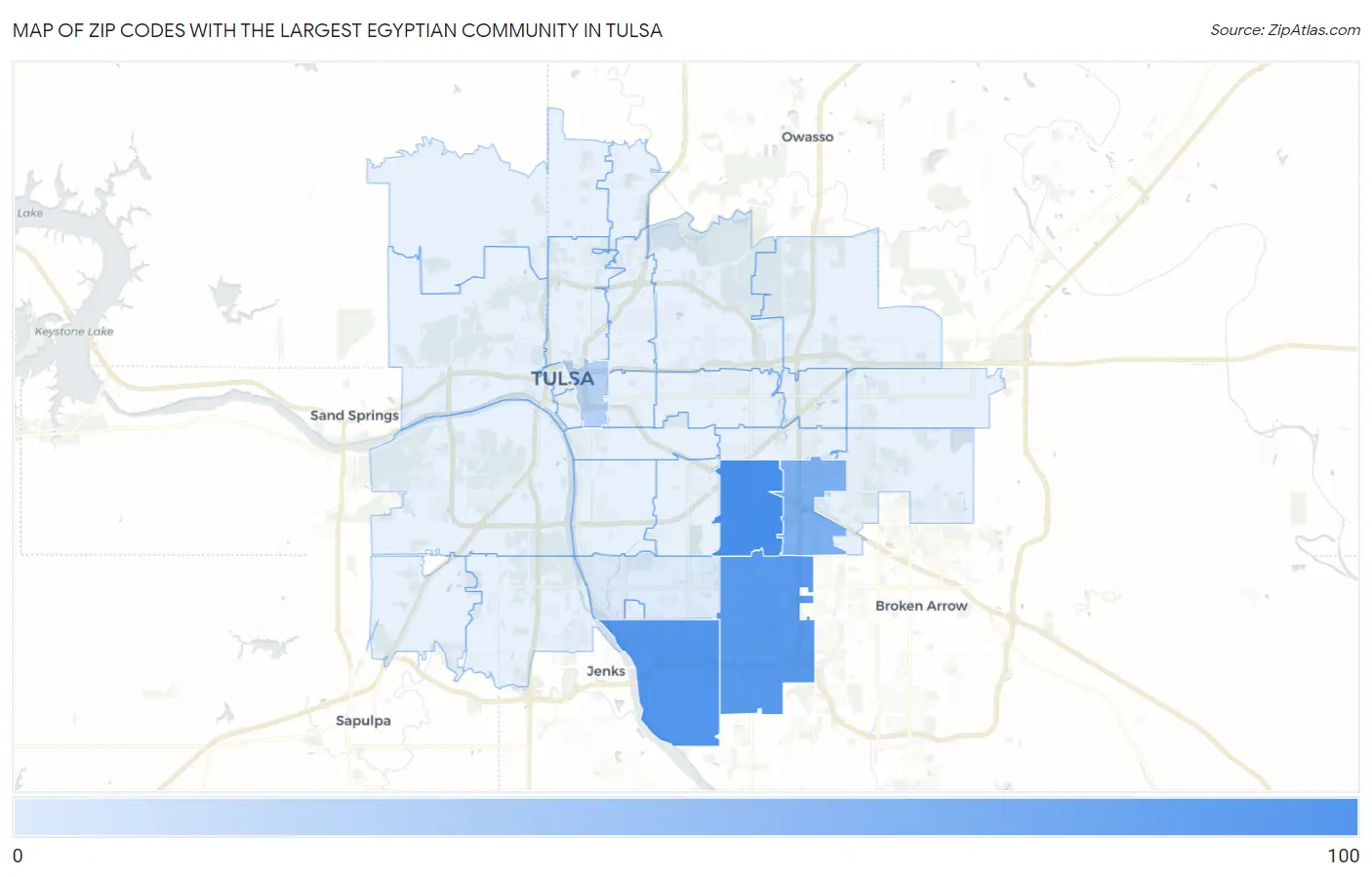 Zip Codes with the Largest Egyptian Community in Tulsa Map
