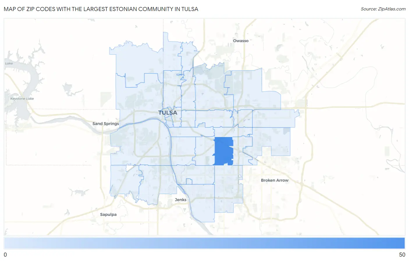 Zip Codes with the Largest Estonian Community in Tulsa Map