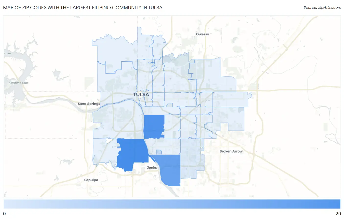 Zip Codes with the Largest Filipino Community in Tulsa Map