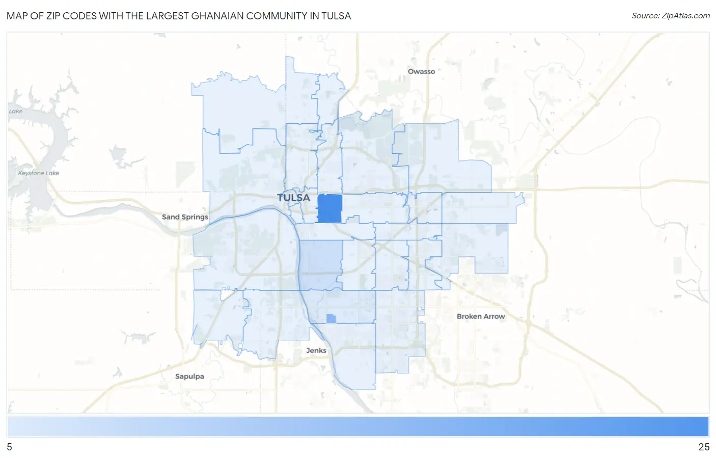 Zip Codes with the Largest Ghanaian Community in Tulsa Map