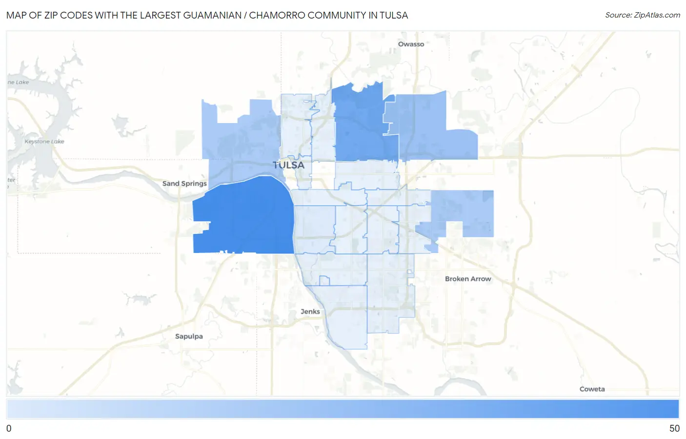 Zip Codes with the Largest Guamanian / Chamorro Community in Tulsa Map