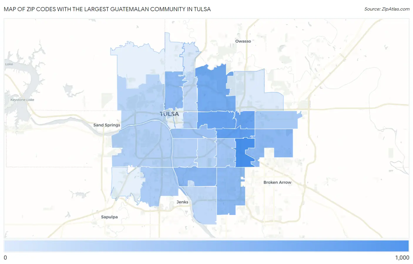Zip Codes with the Largest Guatemalan Community in Tulsa Map