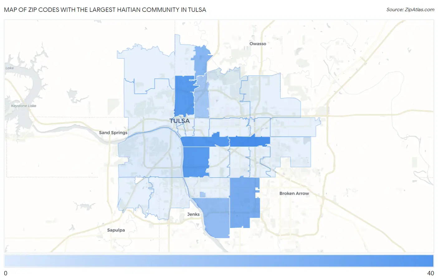 Zip Codes with the Largest Haitian Community in Tulsa Map