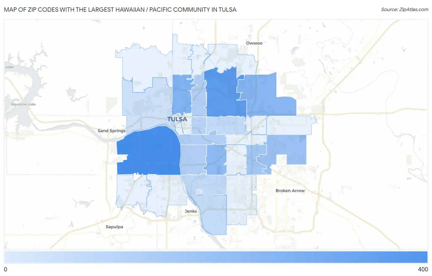 Zip Codes with the Largest Hawaiian / Pacific Community in Tulsa Map