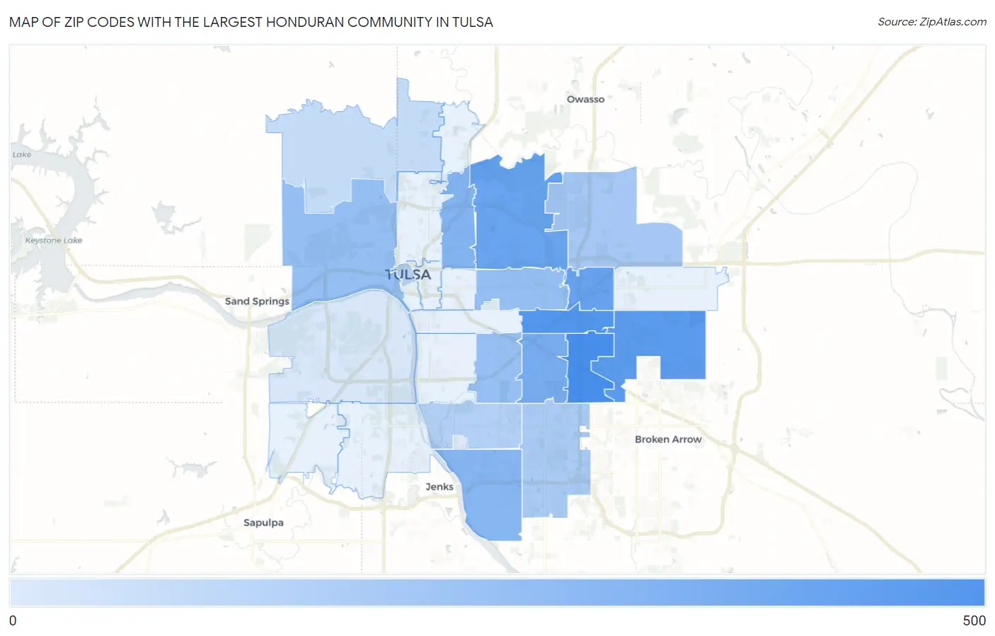 Zip Codes with the Largest Honduran Community in Tulsa Map