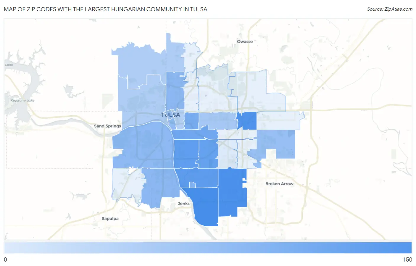 Zip Codes with the Largest Hungarian Community in Tulsa Map