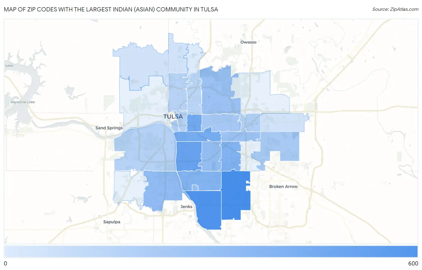 Zip Codes with the Largest Indian (Asian) Community in Tulsa Map