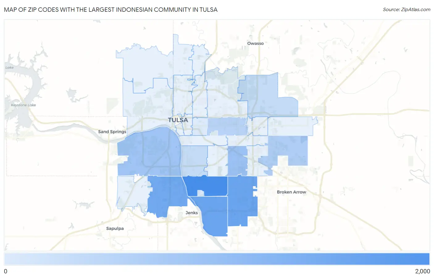 Zip Codes with the Largest Indonesian Community in Tulsa Map
