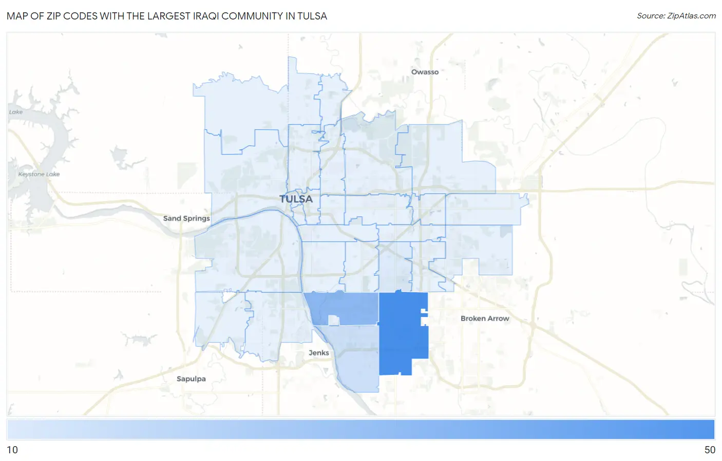 Zip Codes with the Largest Iraqi Community in Tulsa Map