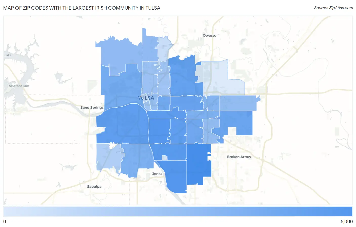 Zip Codes with the Largest Irish Community in Tulsa Map