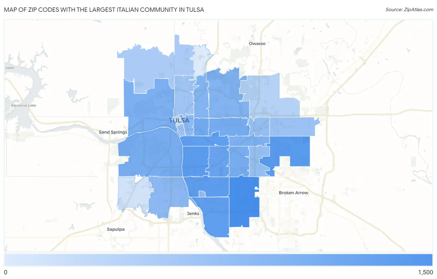Zip Codes with the Largest Italian Community in Tulsa Map