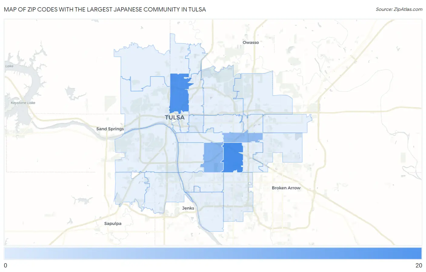 Zip Codes with the Largest Japanese Community in Tulsa Map