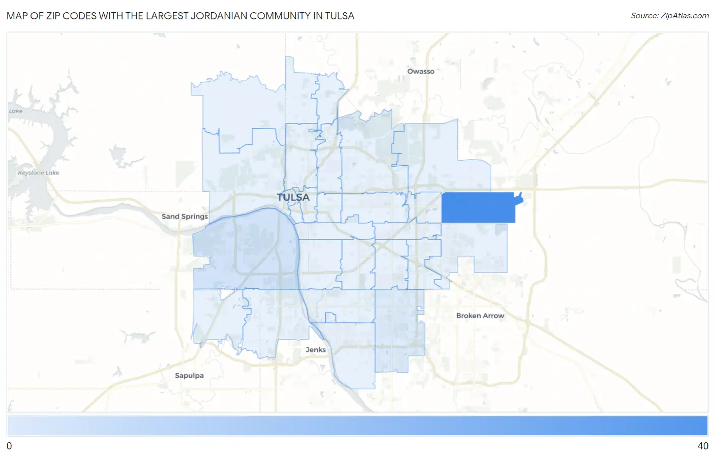 Zip Codes with the Largest Jordanian Community in Tulsa Map