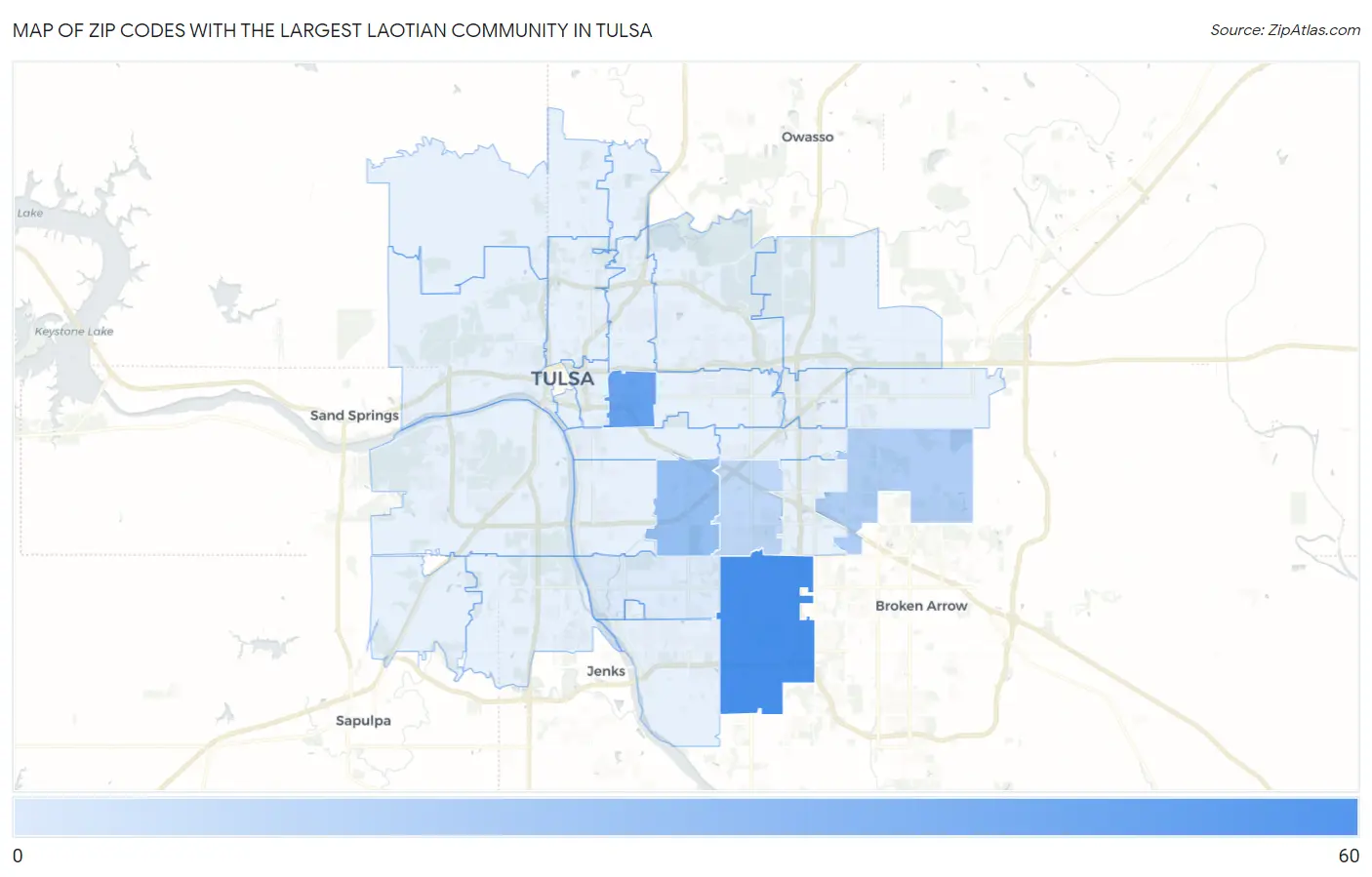 Zip Codes with the Largest Laotian Community in Tulsa Map