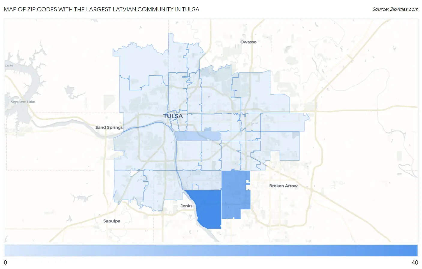 Zip Codes with the Largest Latvian Community in Tulsa Map